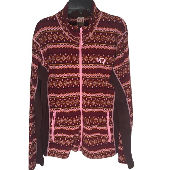 Kari Traa Jacket Womens XL Burgundy Pink Fleece Full Zip Nordic Fair Isle Ski - Picture 1 of 14